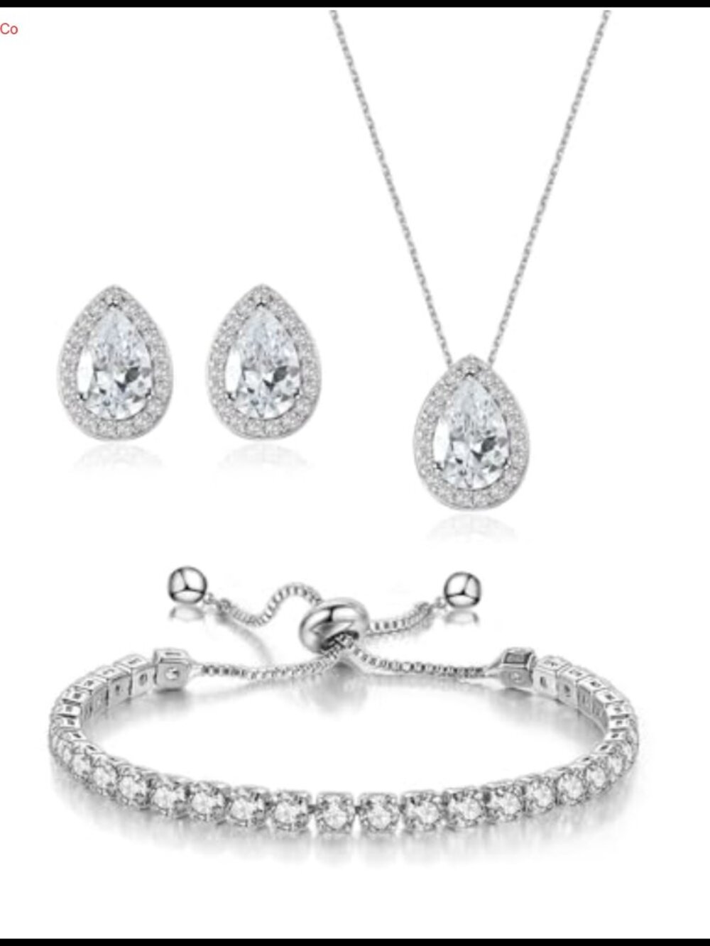 Teardrop Cubic Zirconia Bridal Jewelry Set White Gold Plated Copper Women